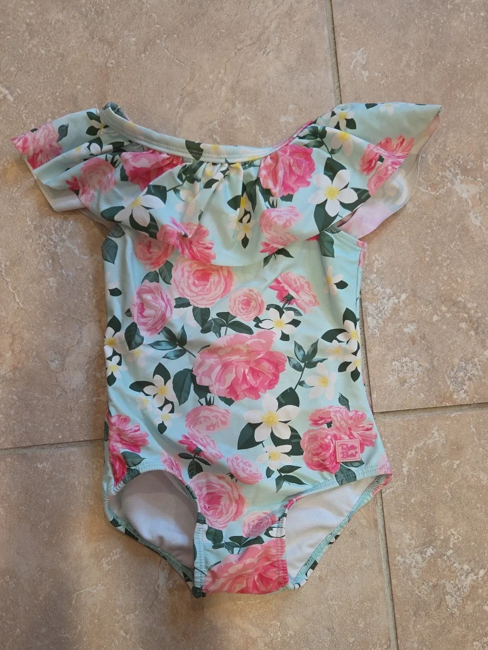 2T Ruffle Butts White and Pink Swimwear with Green Trim
